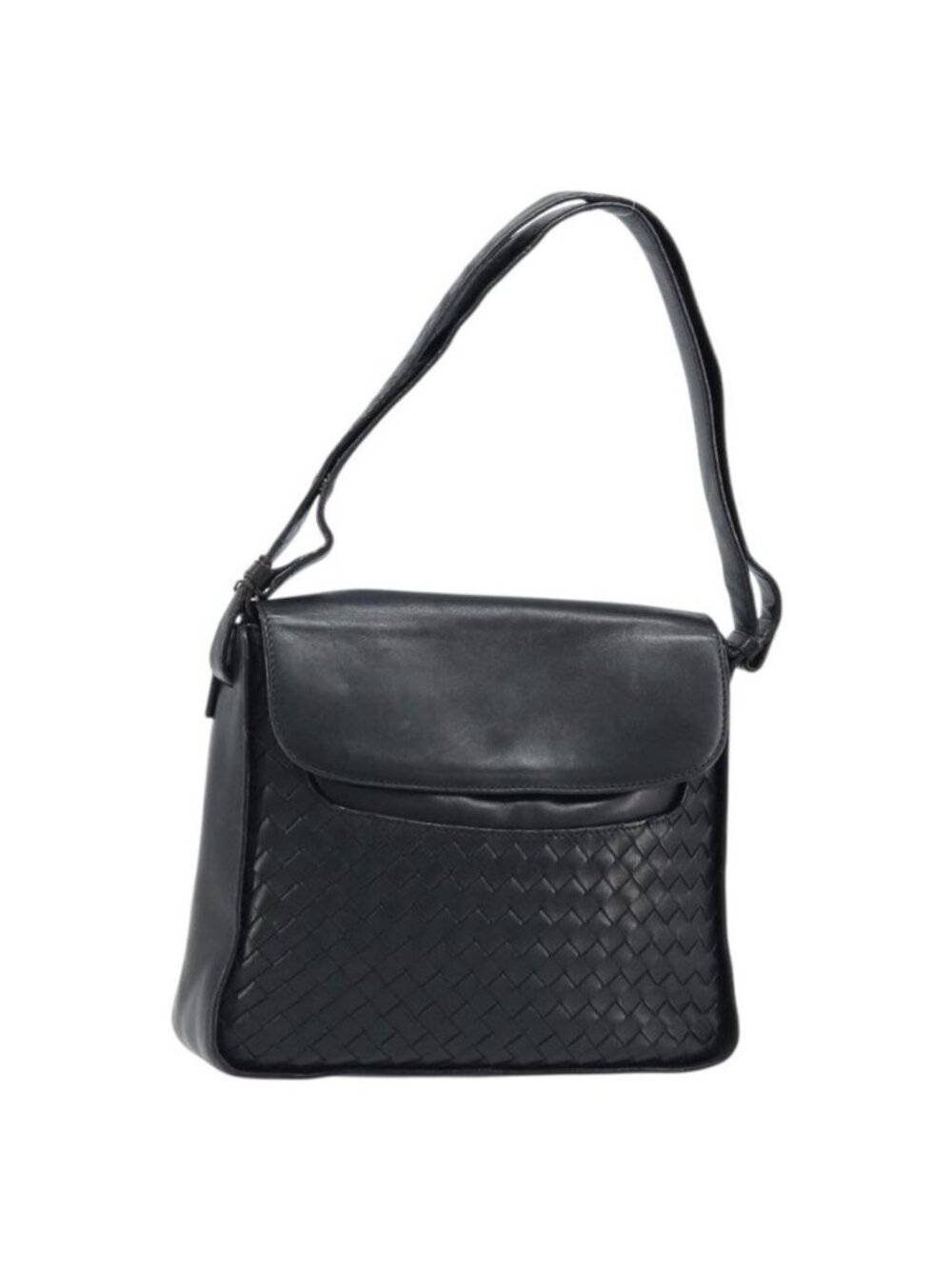Authentic BOTTEGA VENETA INTRECCIATO Shoulder Bag Leather Black Gold